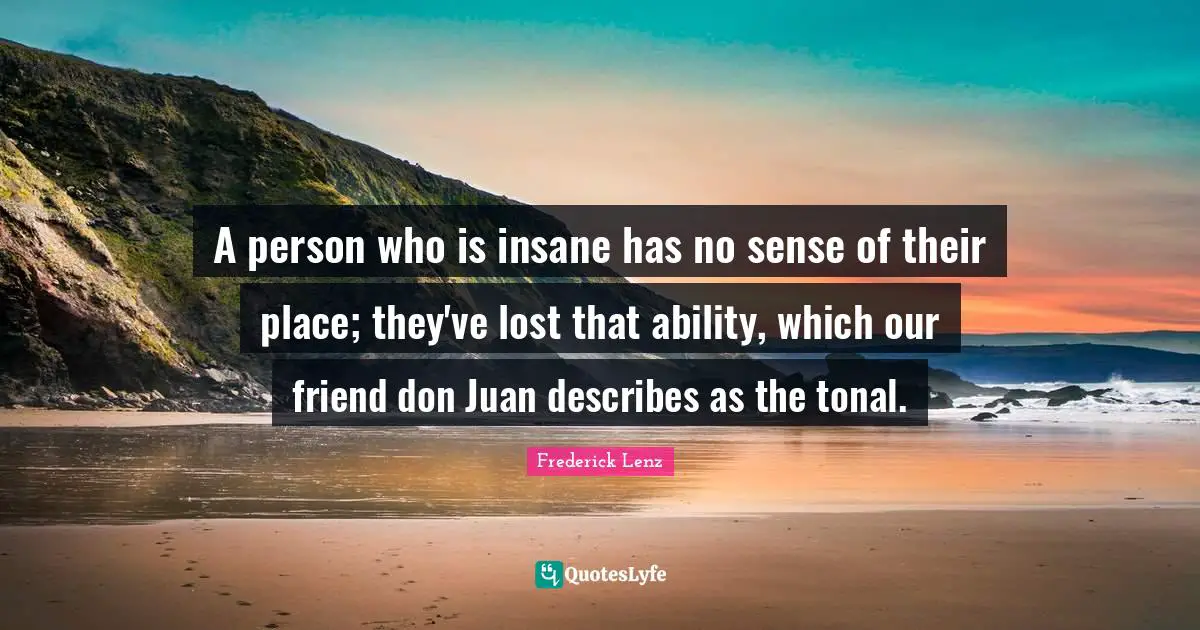 A person who is insane has no sense of their place; they've lost that ability, which our friend don Juan describes as the tonal.