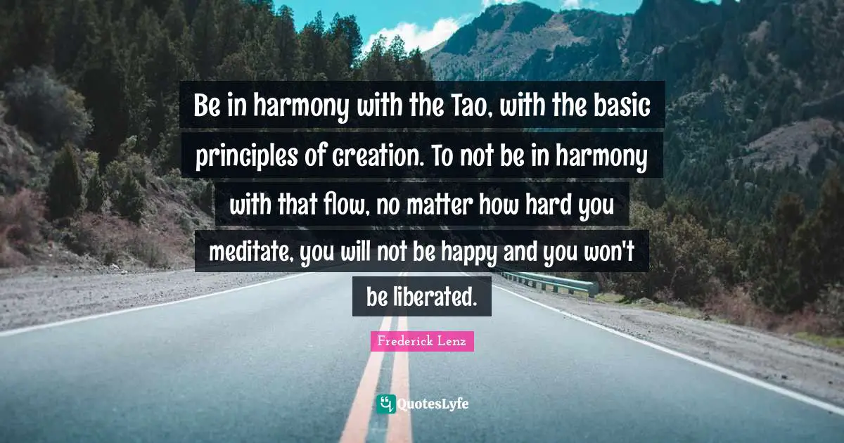 Be in harmony with the Tao, with the basic principles of creation. To not be in harmony with that flow, no matter how hard you meditate, you will not be happy and you won't be liberated.