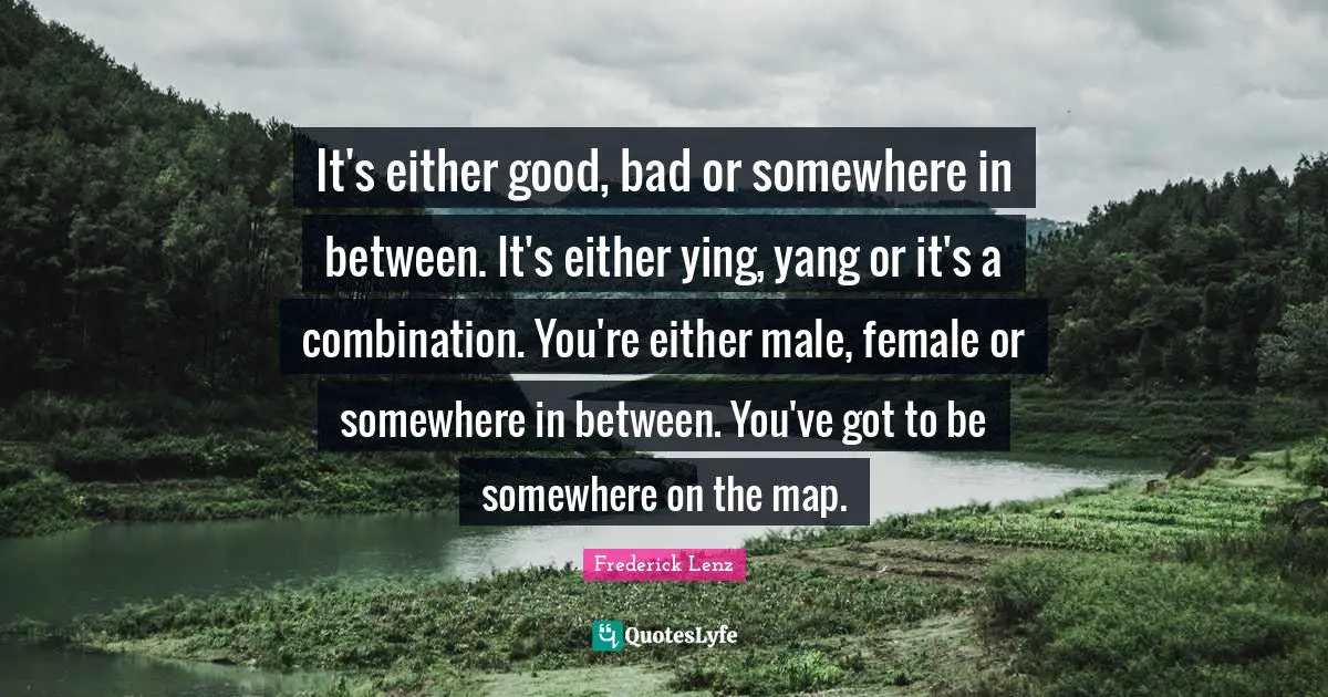 It's either good, bad or somewhere in between. It's either ying, yang or it's a combination. You're either male, female or somewhere in between. You've got to be somewhere on the map.