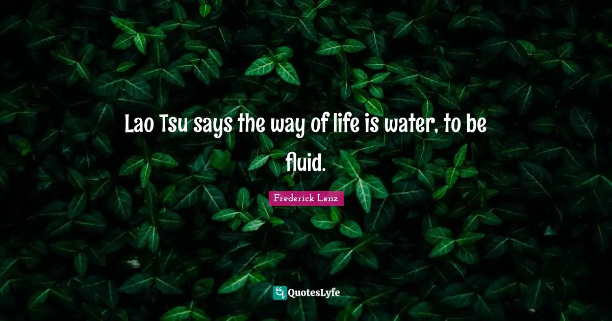 Lao Tsu says the way of life is water, to be fluid.