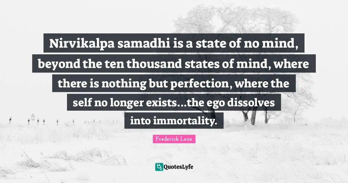 Nirvikalpa samadhi is a state of no mind, beyond the ten thousand states of mind, where there is nothing but perfection, where the self no longer exists...the ego dissolves into immortality.