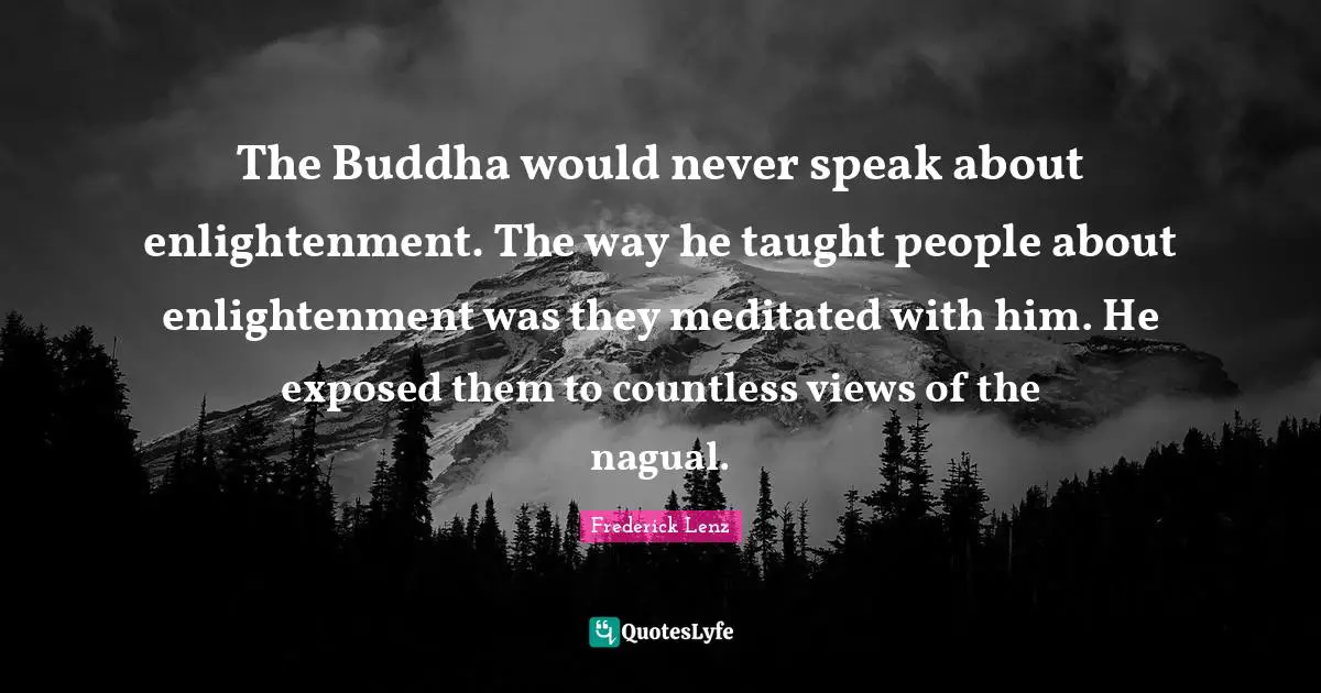The Buddha would never speak about enlightenment. The way he taught people about enlightenment was they meditated with him. He exposed them to countless views of the nagual.