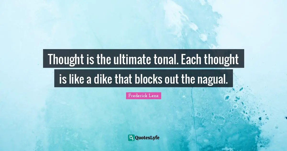 Thought is the ultimate tonal. Each thought is like a dike that blocks out the nagual.