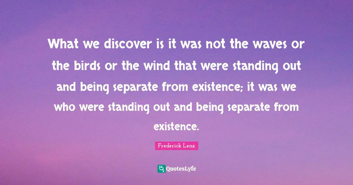 What we discover is it was not the waves or the birds or the wind that were standing out and being separate from existence; it was we who were standing out and being separate from existence.
