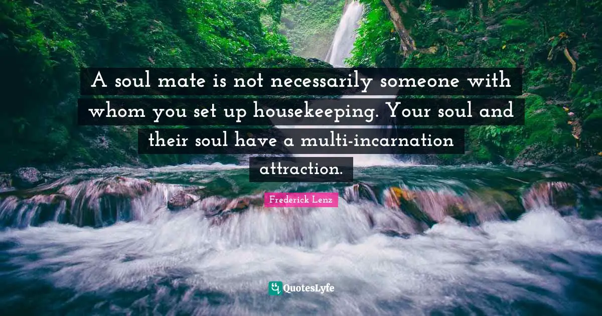 Housekeeping Quotes: "A soul mate is not necessarily someone with whom you set up housekeeping. Your soul and their soul have a multi-incarnation attraction."