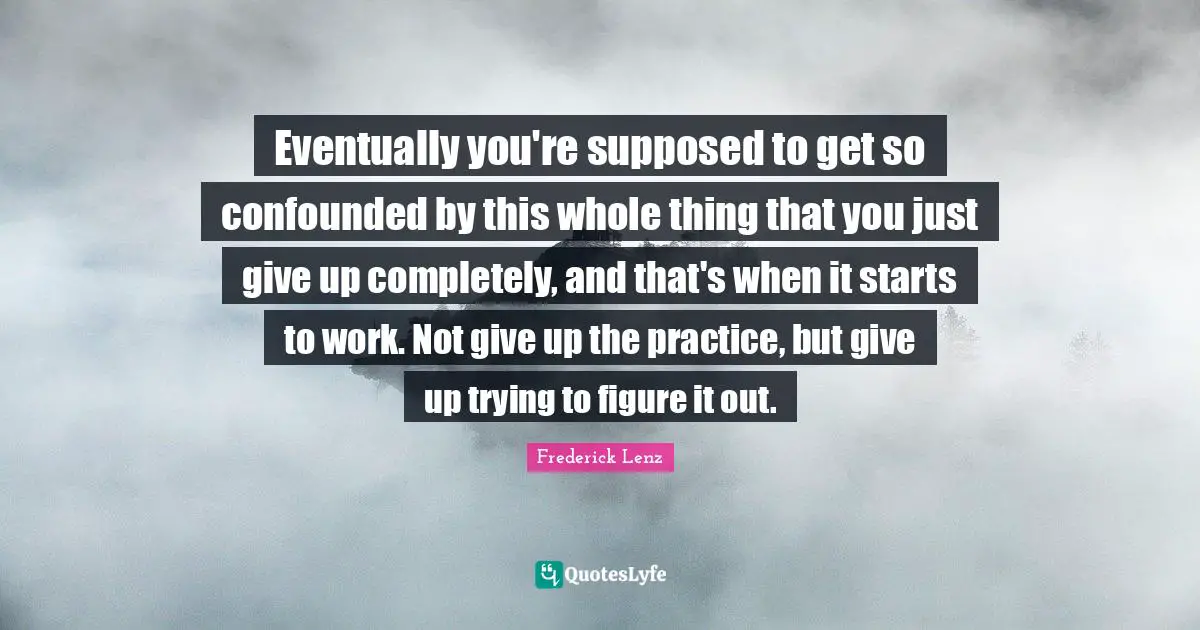 Eventually you're supposed to get so confounded by this whole thing that you just give up completely, and that's when it starts to work. Not give up the practice, but give up trying to figure it out.