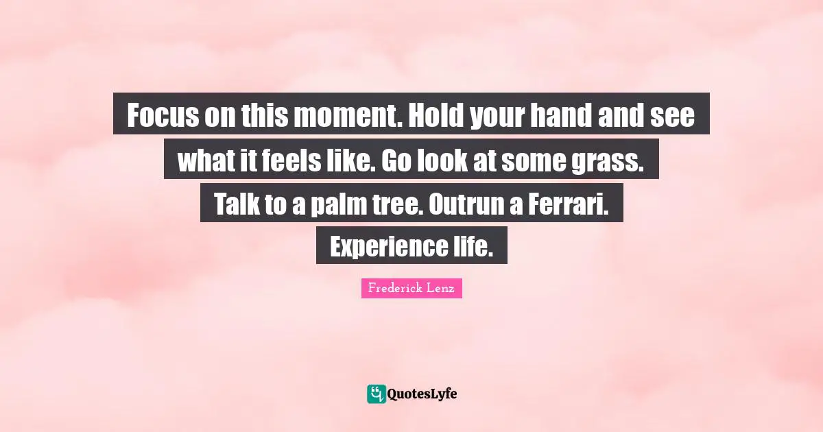 Focus on this moment. Hold your hand and see what it feels like. Go look at some grass. Talk to a palm tree. Outrun a Ferrari. Experience life.