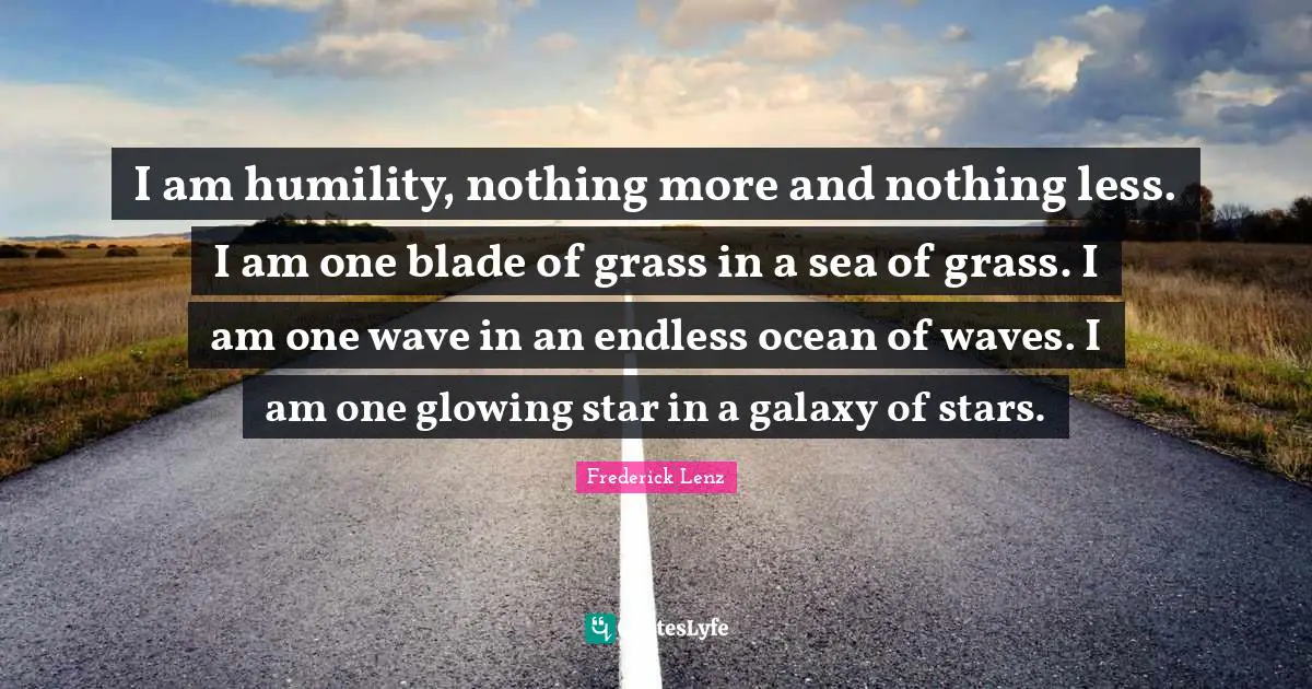 I am humility, nothing more and nothing less. I am one blade of grass in a sea of grass. I am one wave in an endless ocean of waves. I am one glowing star in a galaxy of stars.