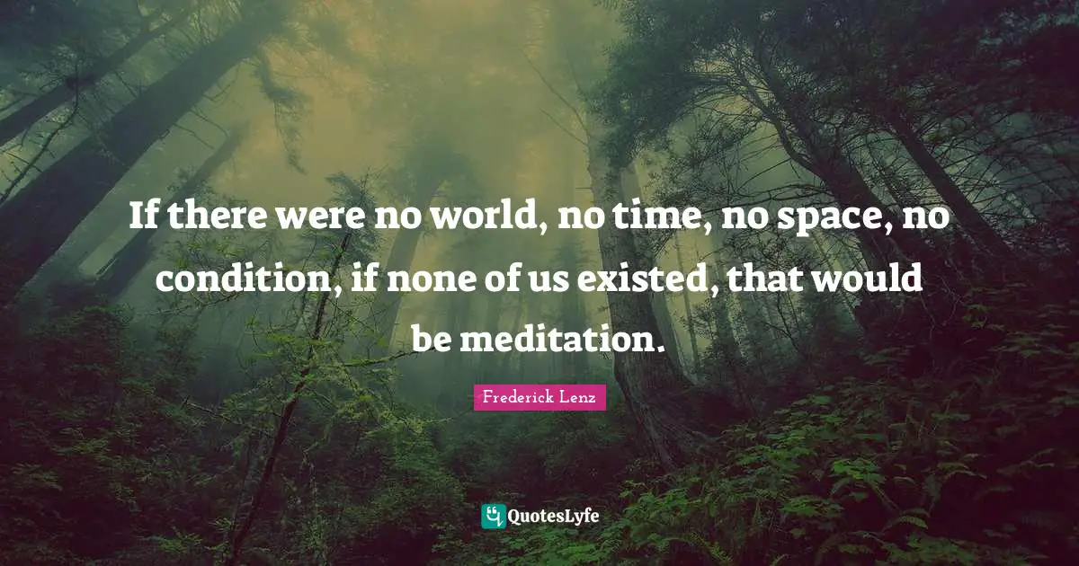 If there were no world, no time, no space, no condition, if none of us existed, that would be meditation.