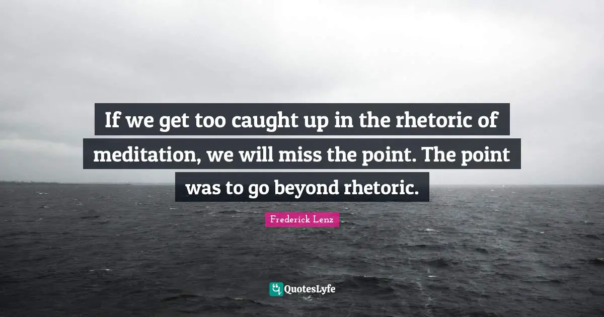 If we get too caught up in the rhetoric of meditation, we will miss the point. The point was to go beyond rhetoric.