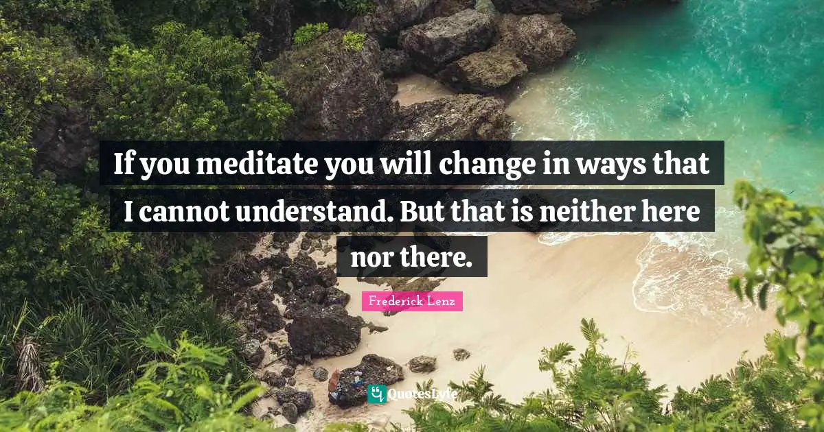 If you meditate you will change in ways that I cannot understand. But that is neither here nor there.