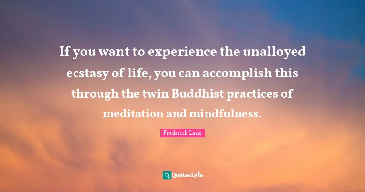 If you want to experience the unalloyed ecstasy of life, you can accomplish this through the twin Buddhist practices of meditation and mindfulness.