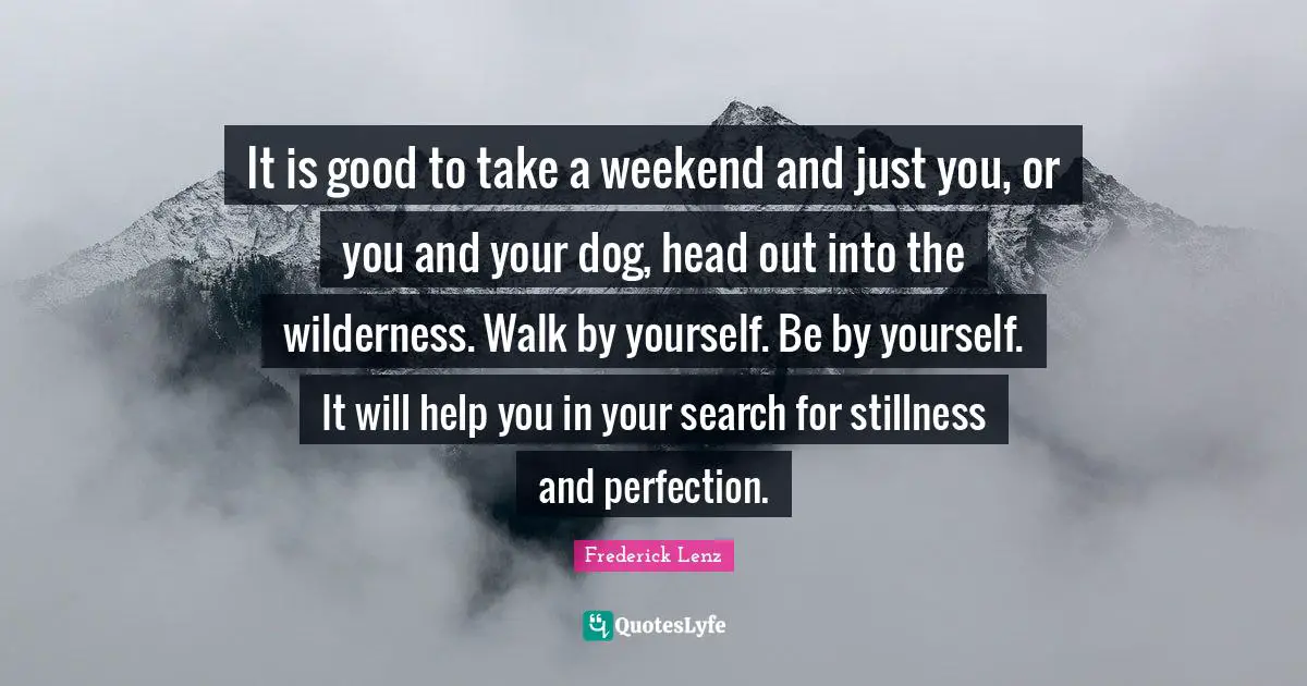 It is good to take a weekend and just you, or you and your dog, head out into the wilderness. Walk by yourself. Be by yourself. It will help you in your search for stillness and perfection.