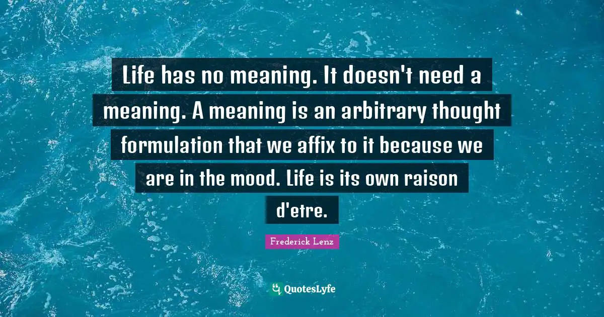 Life has no meaning. It doesn't need a meaning. A meaning is an arbitrary thought formulation that we affix to it because we are in the mood. Life is its own raison d'etre.