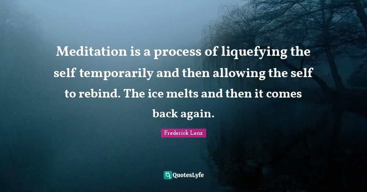 Meditation is a process of liquefying the self temporarily and then allowing the self to rebind. The ice melts and then it comes back again.