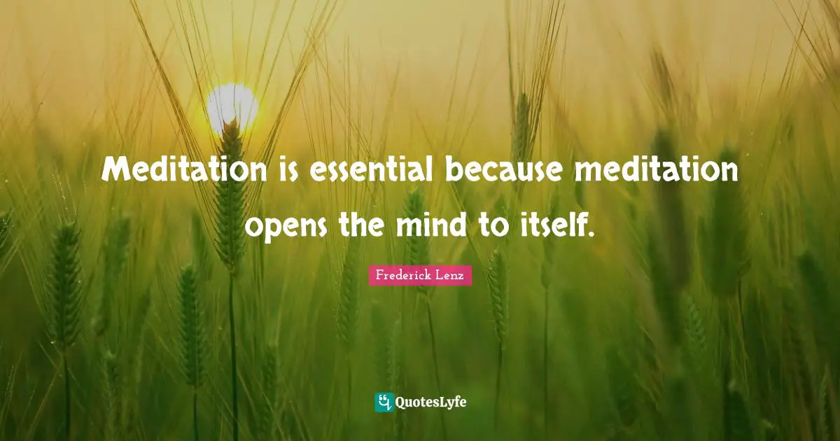 Meditation is essential because meditation opens the mind to itself.