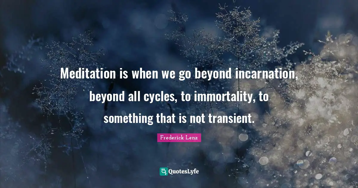 Meditation is when we go beyond incarnation, beyond all cycles, to immortality, to something that is not transient.