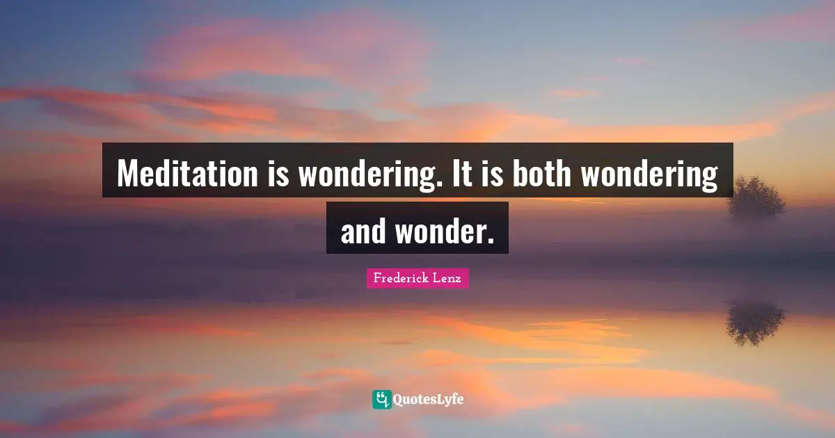 Meditation is wondering. It is both wondering and wonder.