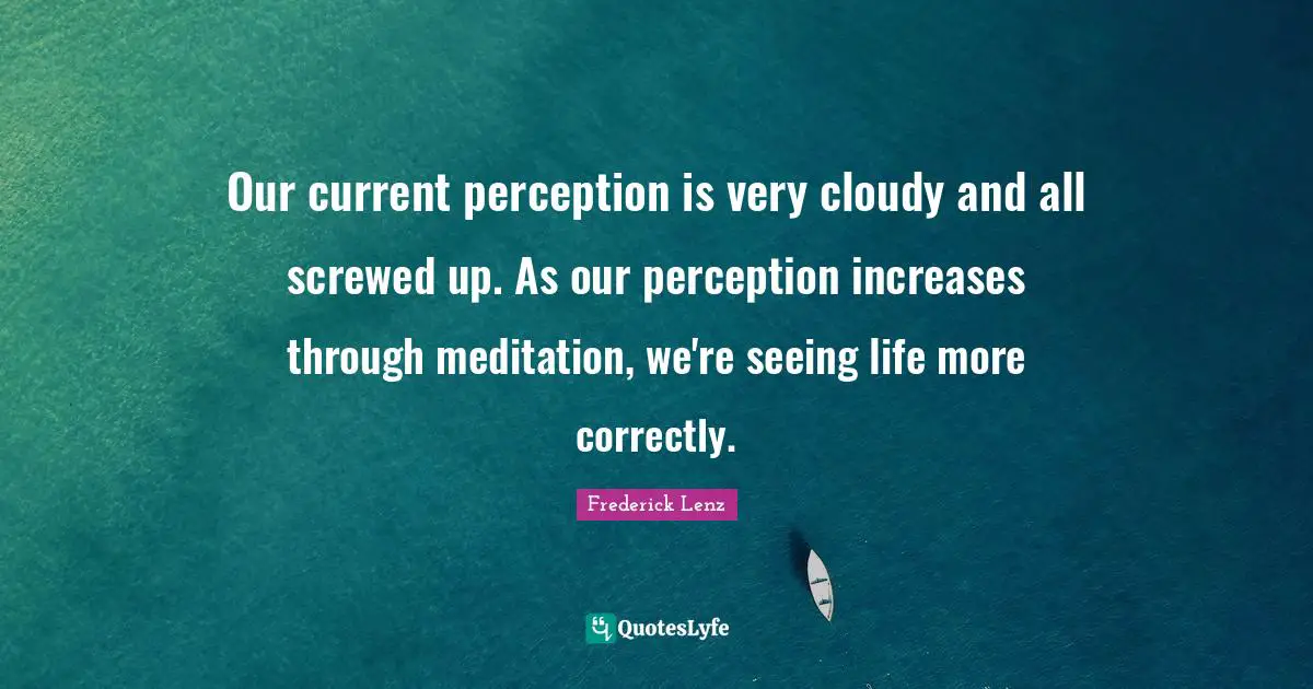 Our current perception is very cloudy and all screwed up. As our perception increases through meditation, we're seeing life more correctly.