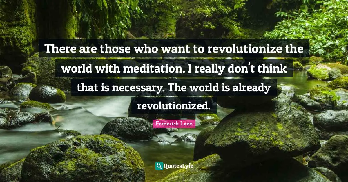 There are those who want to revolutionize the world with meditation. I really don't think that is necessary. The world is already revolutionized.