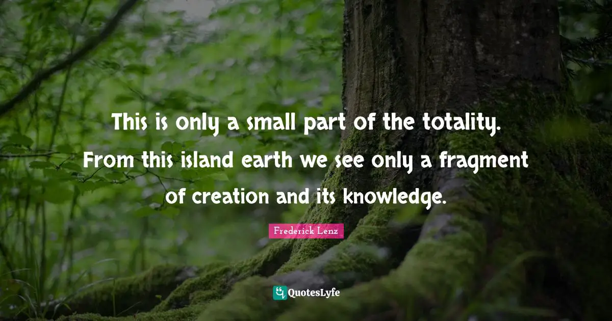 This is only a small part of the totality. From this island earth we see only a fragment of creation and its knowledge.