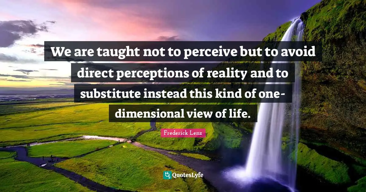 We are taught not to perceive but to avoid direct perceptions of reality and to substitute instead this kind of one-dimensional view of life.