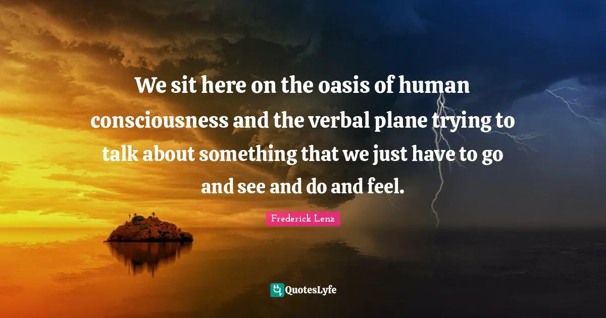 We sit here on the oasis of human consciousness and the verbal plane trying to talk about something that we just have to go and see and do and feel.