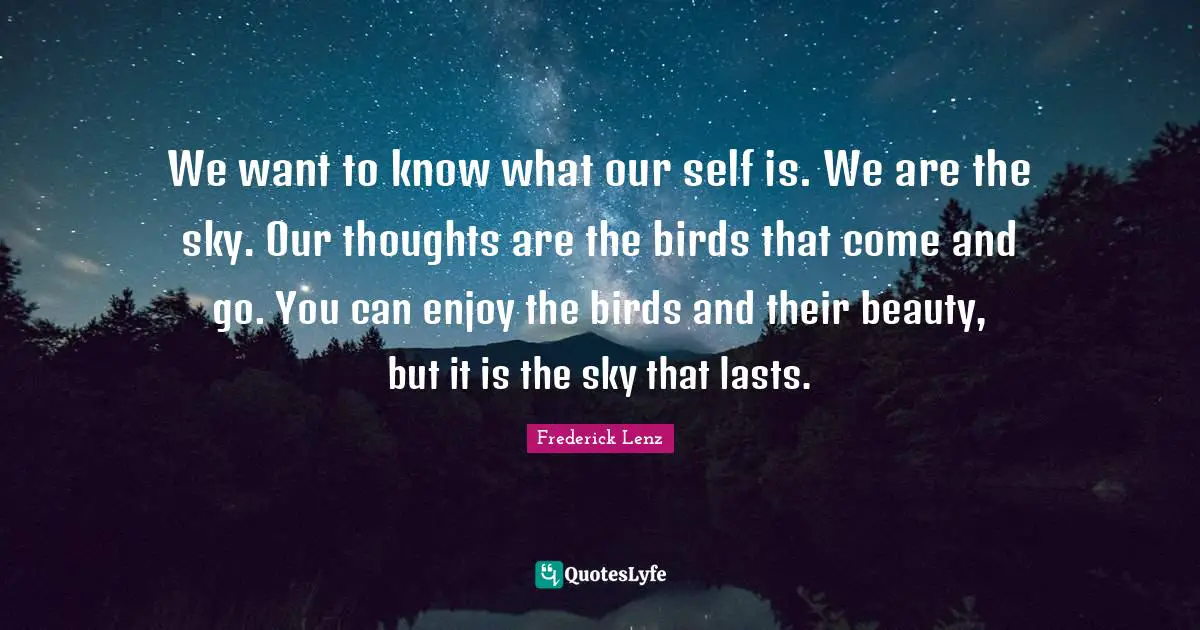 We want to know what our self is. We are the sky. Our thoughts are the birds that come and go. You can enjoy the birds and their beauty, but it is the sky that lasts.