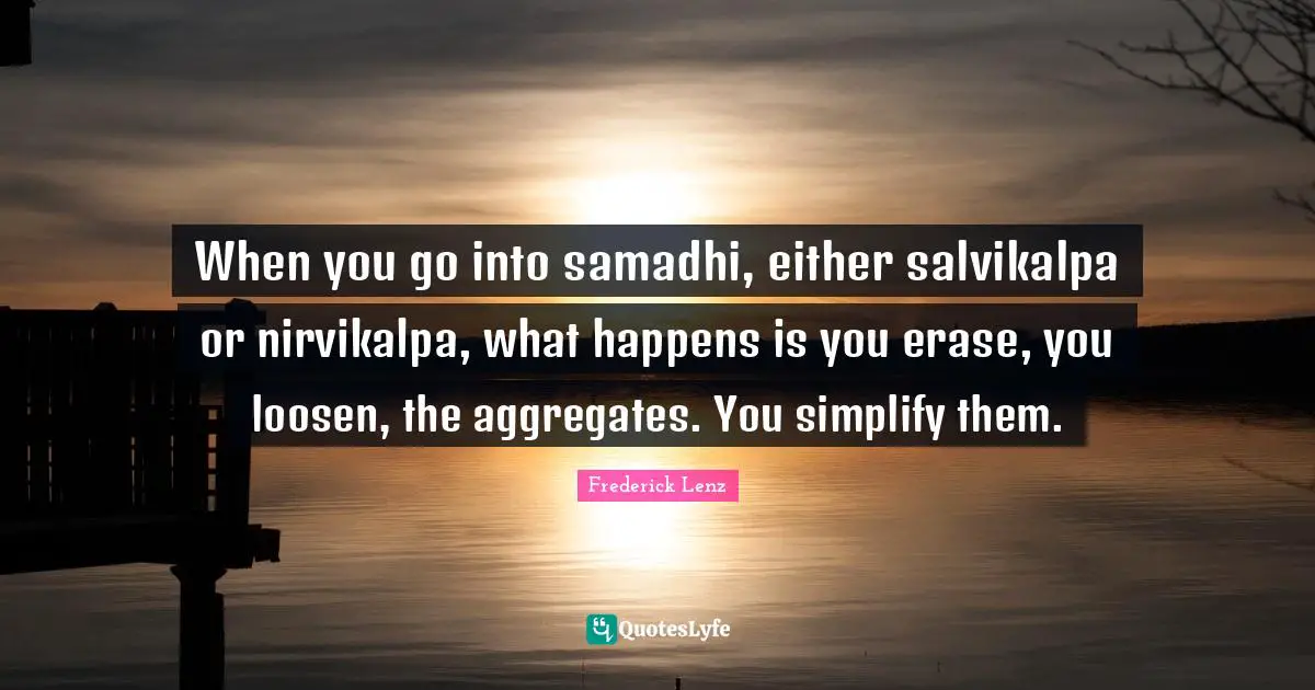 When you go into samadhi, either salvikalpa or nirvikalpa, what happens is you erase, you loosen, the aggregates. You simplify them.