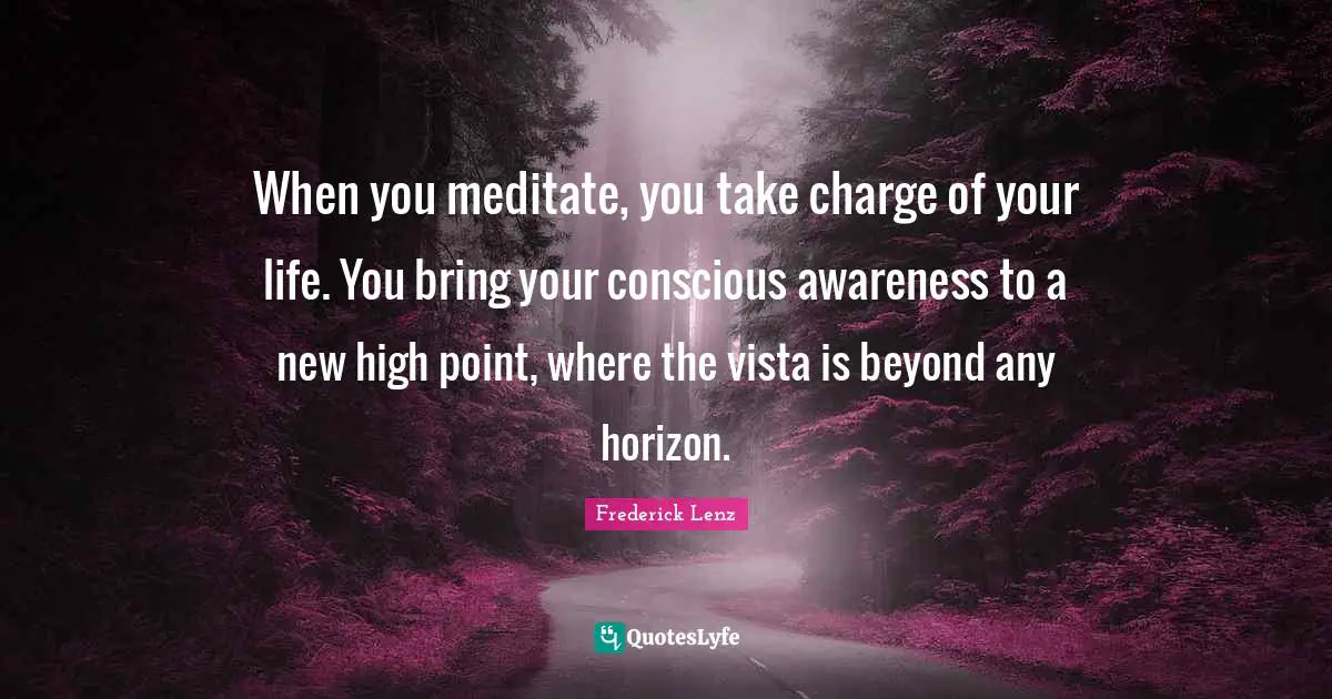When you meditate, you take charge of your life. You bring your conscious awareness to a new high point, where the vista is beyond any horizon.