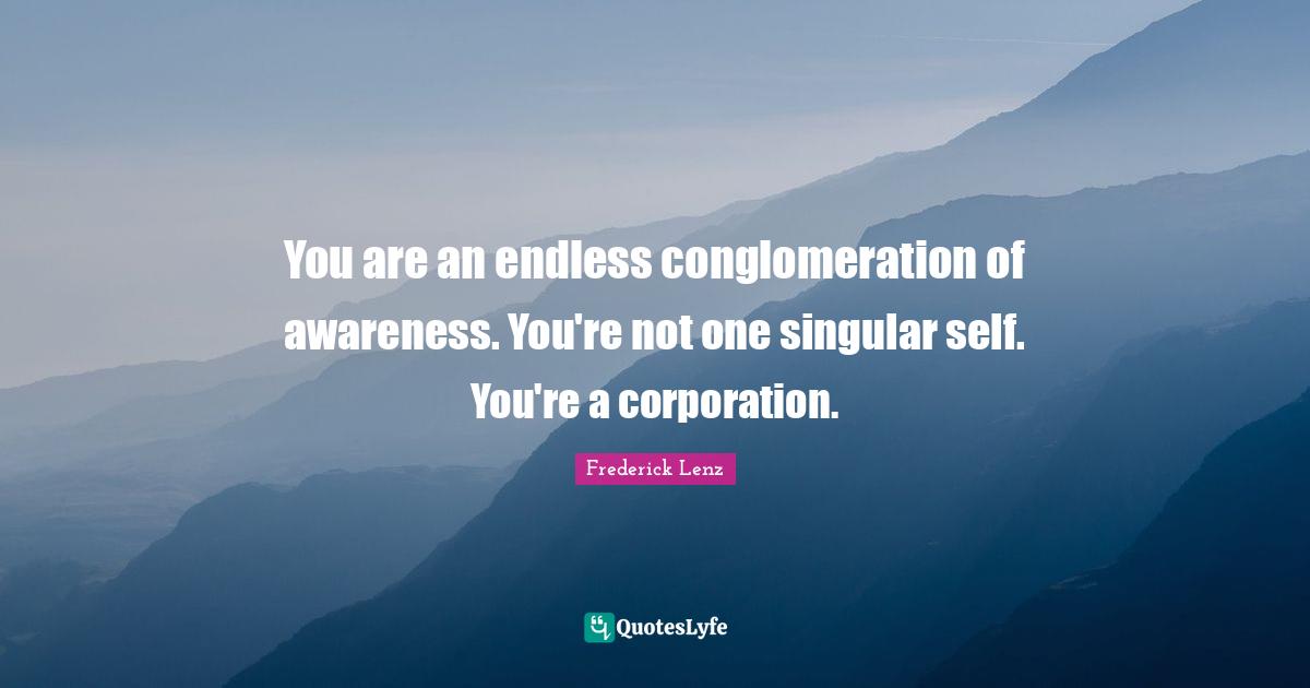 You are an endless conglomeration of awareness. You're not one singular self. You're a corporation.
