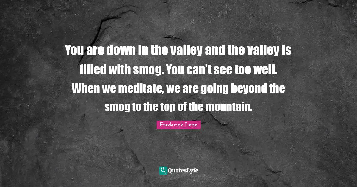 You are down in the valley and the valley is filled with smog. You can't see too well. When we meditate, we are going beyond the smog to the top of the mountain.