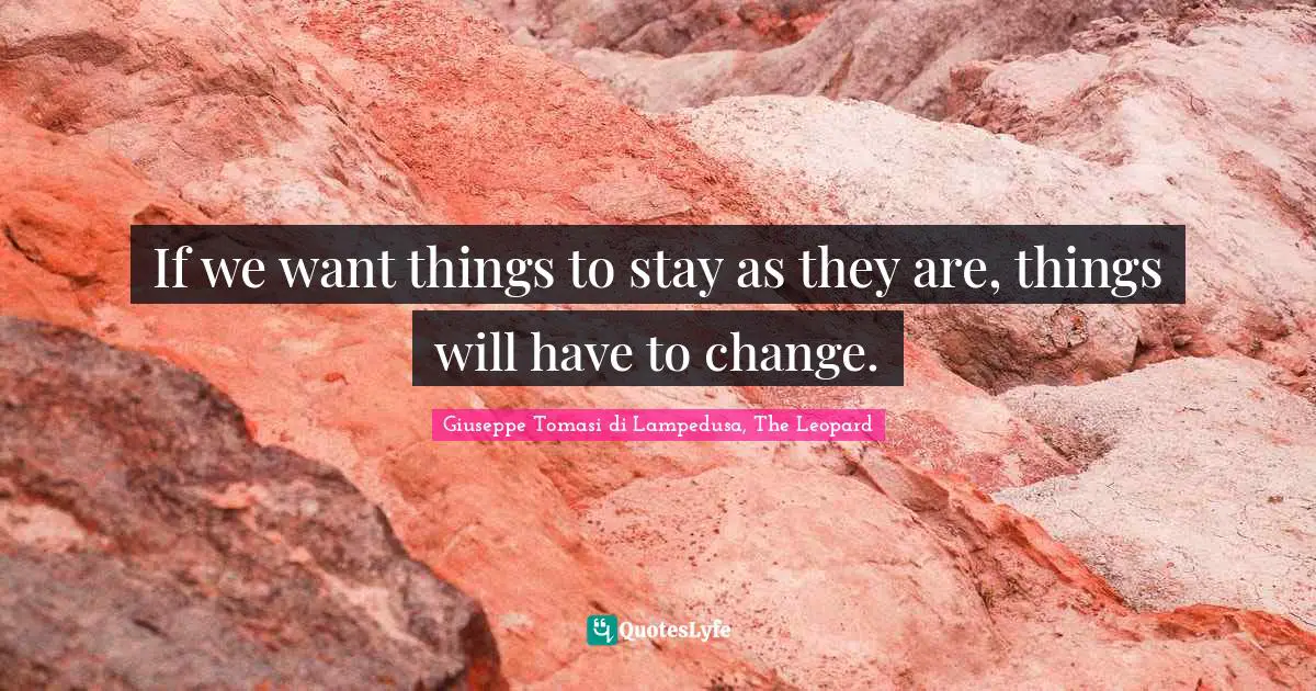 If we want things to stay as they are, things will have to change.