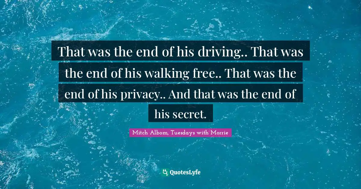 That was the end of his driving.. That was the end of his walking free.. That was the end of his privacy.. And that was the end of his secret.