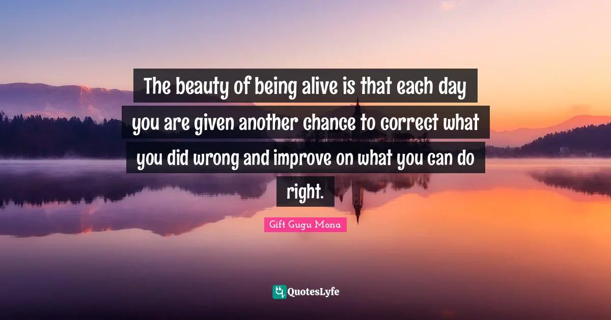 The beauty of being alive is that each day you are given another chance to correct what you did wrong and improve on what you can do right.
