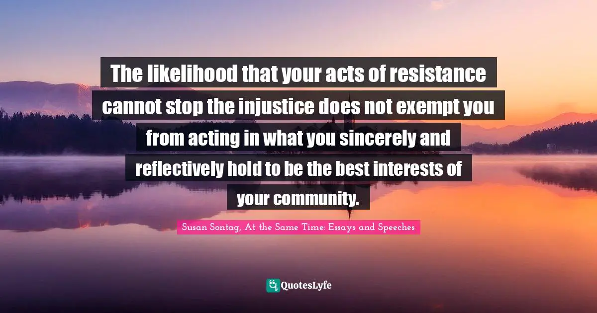 The likelihood that your acts of resistance cannot stop the injustice does not exempt you from acting in what you sincerely and reflectively hold to be the best interests of your community.