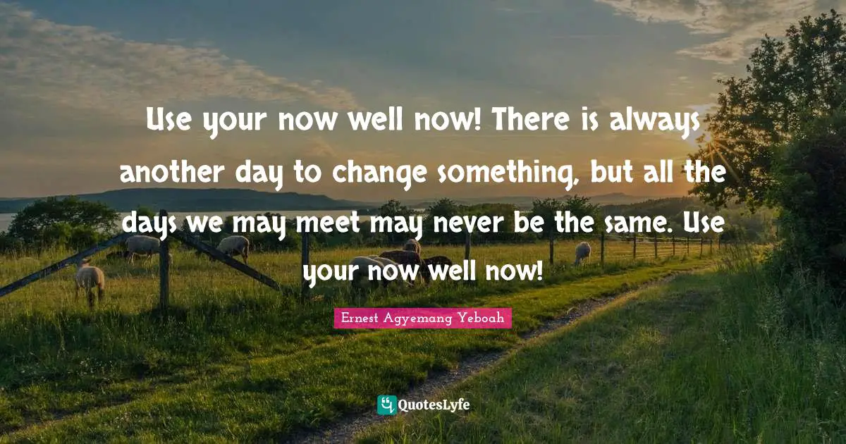 Opportunities In Life Quotes: "Use your now well now! There is always another day to change something, but all the days we may meet may never be the same. Use your now well now!"