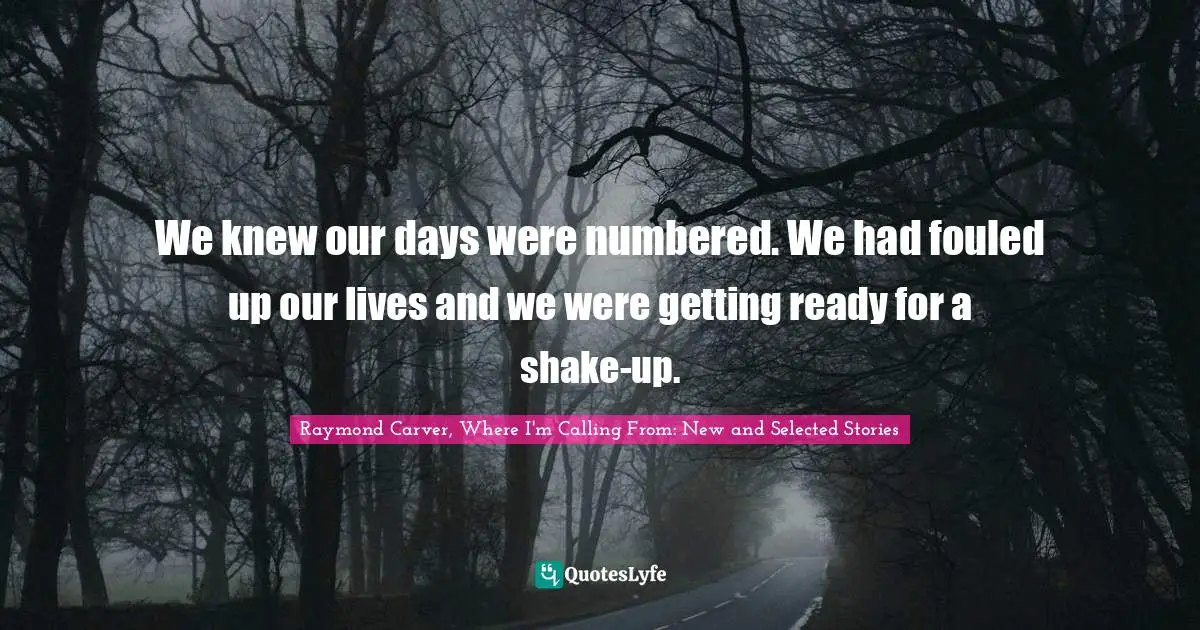 Raymond Carver Quotes: "We knew our days were numbered. We had fouled up our lives and we were getting ready for a shake-up."