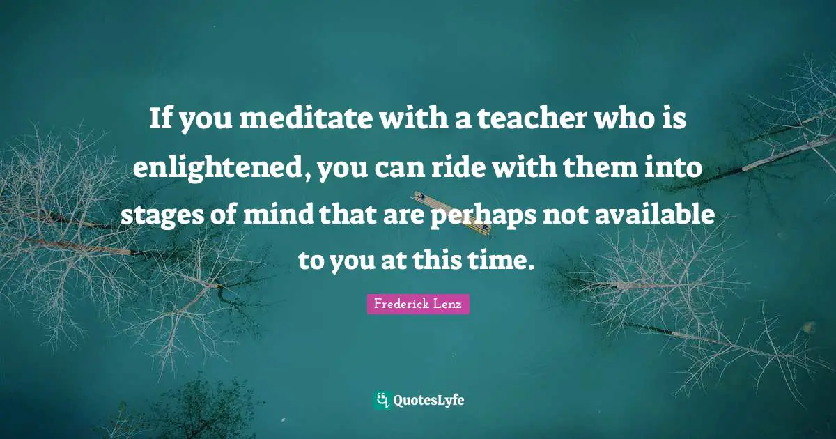 If you meditate with a teacher who is enlightened, you can ride with them into stages of mind that are perhaps not available to you at this time.