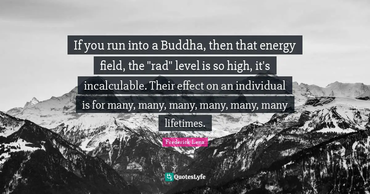 If you run into a Buddha, then that energy field, the "rad" level is so high, it's incalculable. Their effect on an individual is for many, many, many, many, many, many lifetimes.