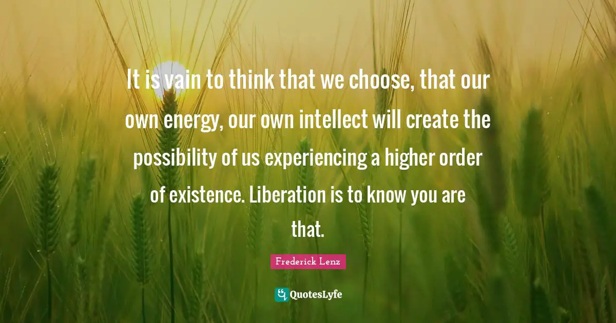 It is vain to think that we choose, that our own energy, our own intellect will create the possibility of us experiencing a higher order of existence. Liberation is to know you are that.
