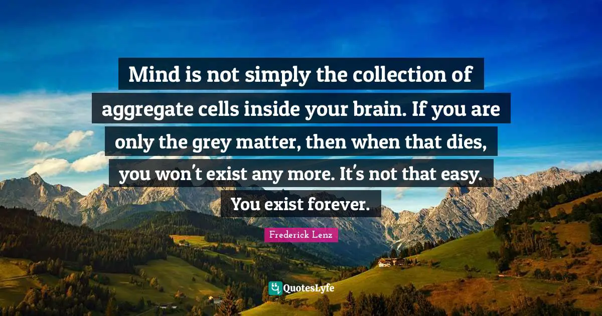 Mind is not simply the collection of aggregate cells inside your brain. If you are only the grey matter, then when that dies, you won't exist any more. It's not that easy. You exist forever.