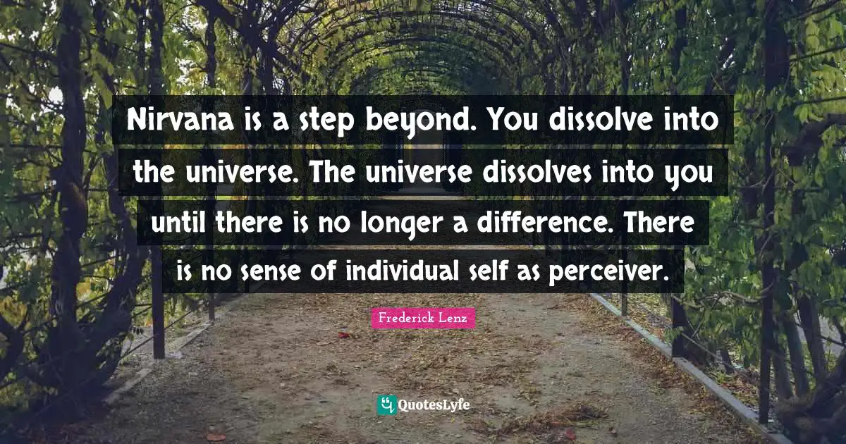 Nirvana is a step beyond. You dissolve into the universe. The universe dissolves into you until there is no longer a difference. There is no sense of individual self as perceiver.