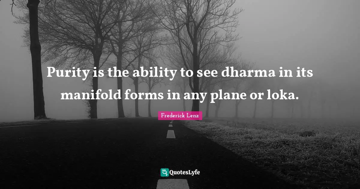 Purity is the ability to see dharma in its manifold forms in any plane or loka.