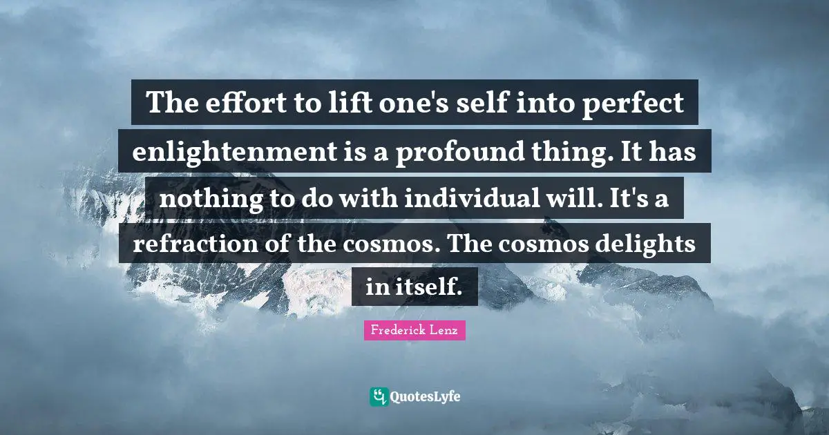 The effort to lift one's self into perfect enlightenment is a profound thing. It has nothing to do with individual will. It's a refraction of the cosmos. The cosmos delights in itself.