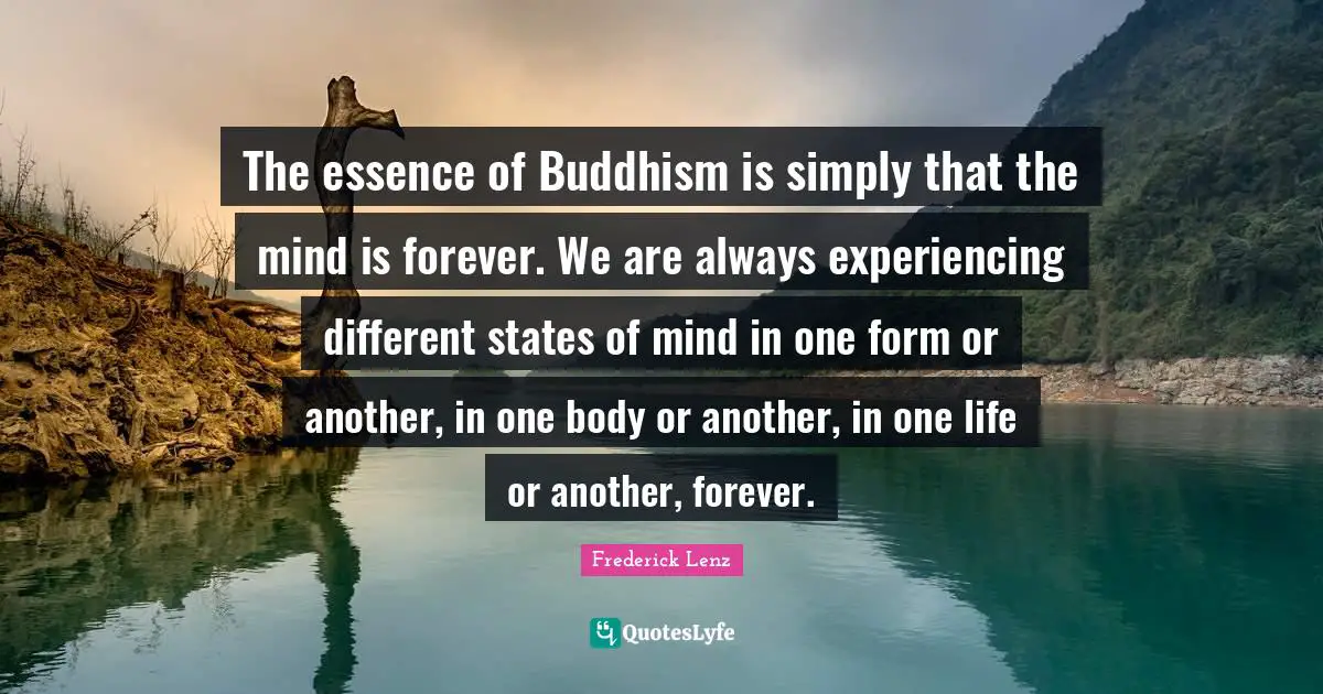 The essence of Buddhism is simply that the mind is forever. We are always experiencing different states of mind in one form or another, in one body or another, in one life or another, forever.