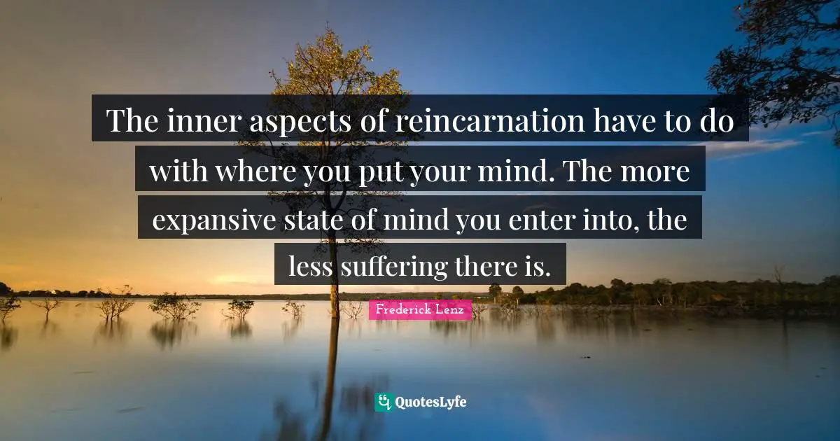 Reincarnation Quotes: "The inner aspects of reincarnation have to do with where you put your mind. The more expansive state of mind you enter into, the less suffering there is."