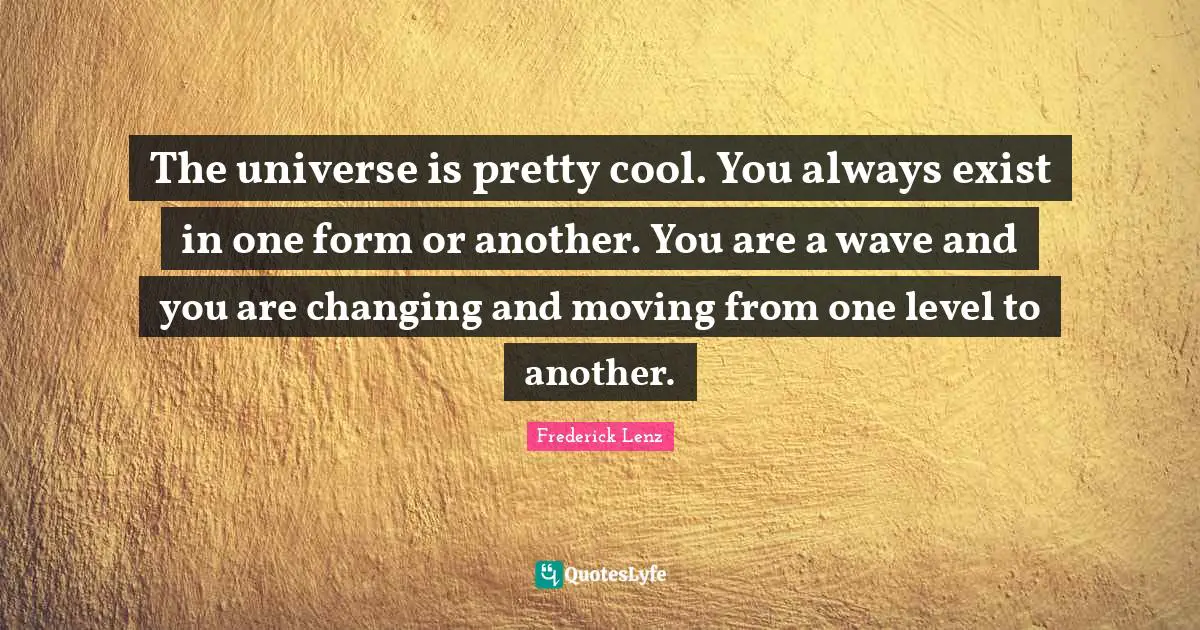 The universe is pretty cool. You always exist in one form or another. You are a wave and you are changing and moving from one level to another.
