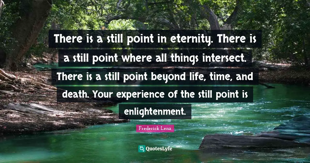There is a still point in eternity. There is a still point where all things intersect. There is a still point beyond life, time, and death. Your experience of the still point is enlightenment.