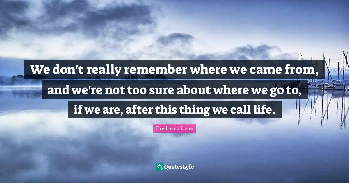 Came Quotes: "We don't really remember where we came from, and we're not too sure about where we go to, if we are, after this thing we call life."